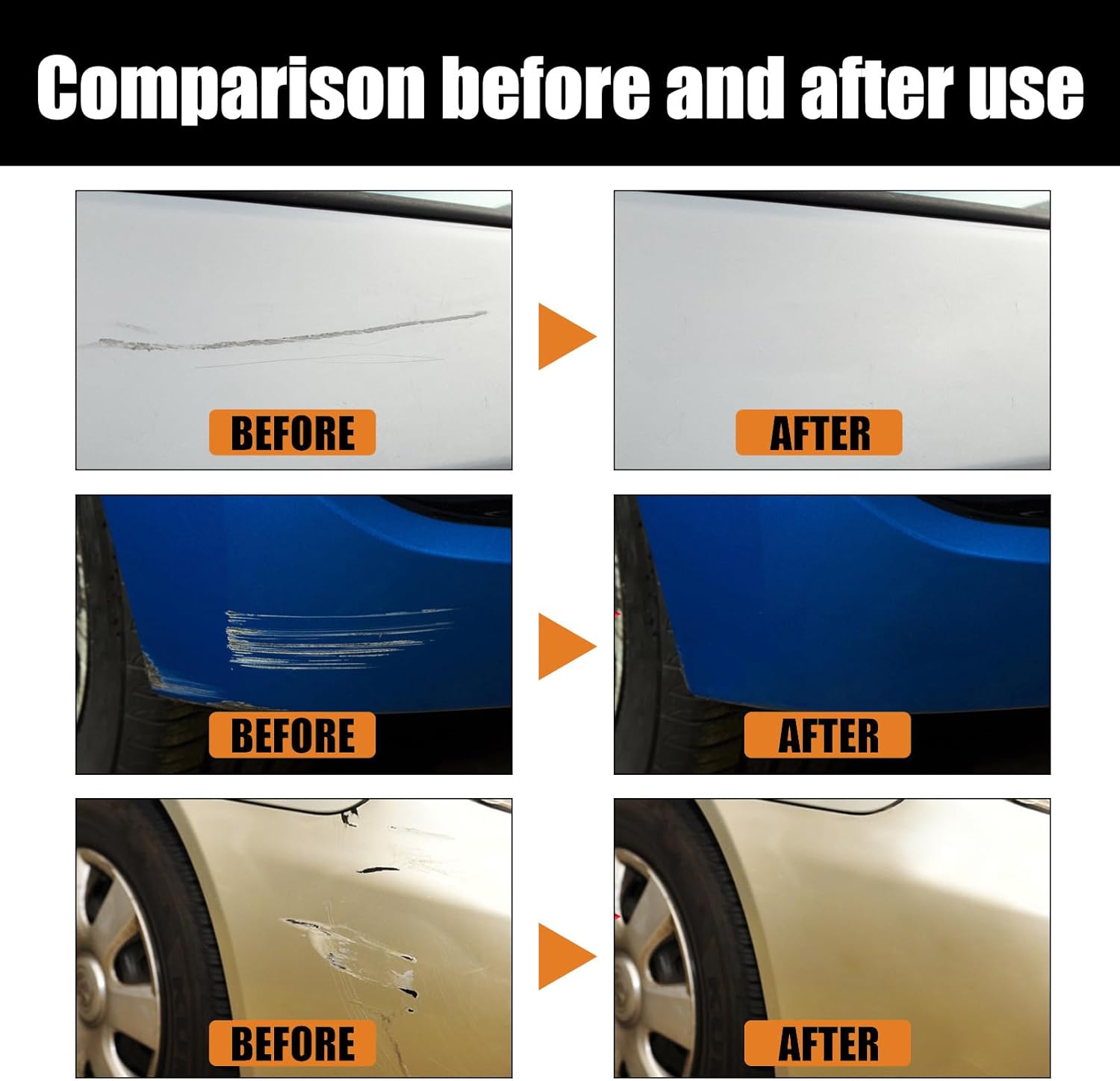 Car panel after scratch repair showing a glossy, restored finish